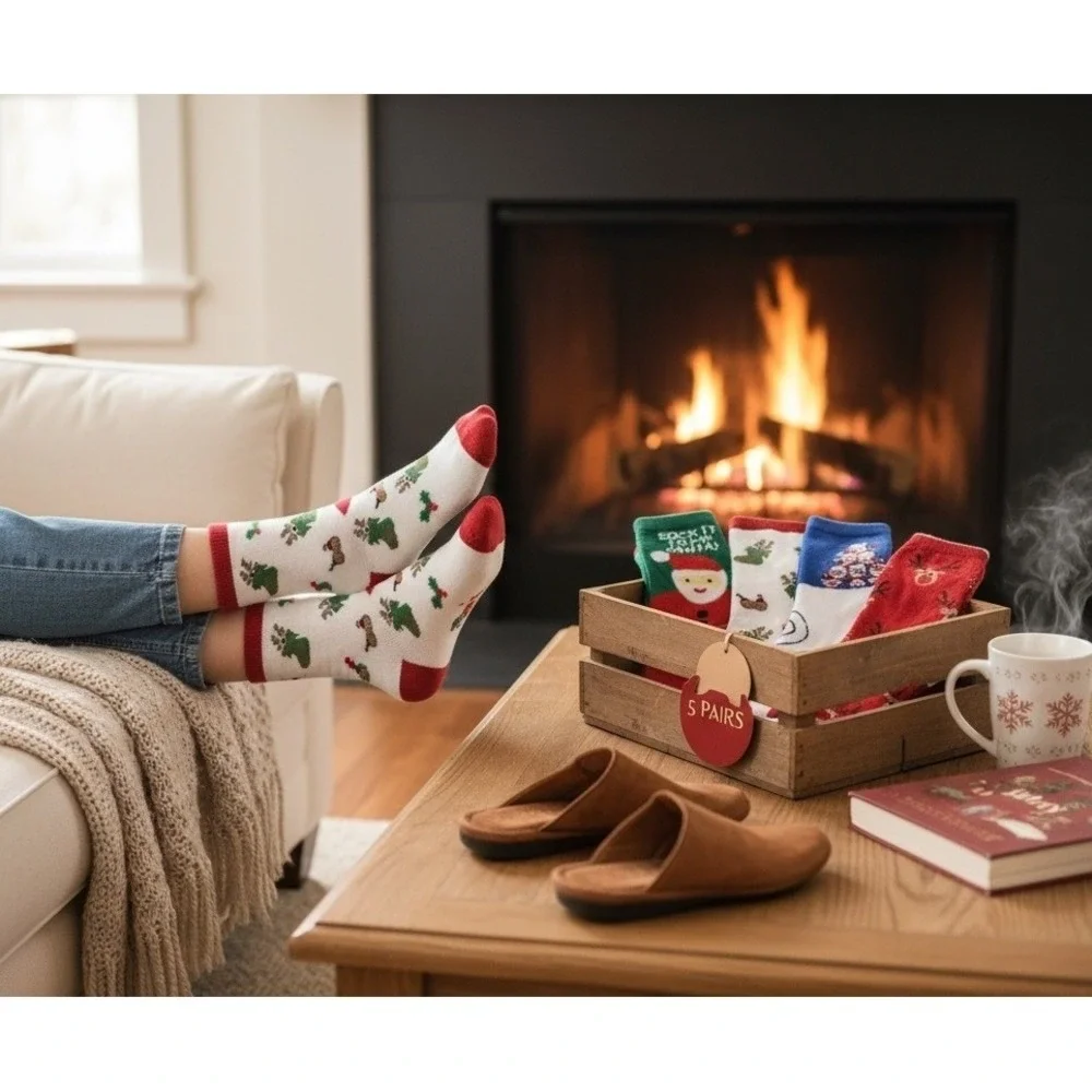 Calcetines Navideños De Punto‎ Novedosos 5.5-8.5 Unisex Cómodos Paquete De 5